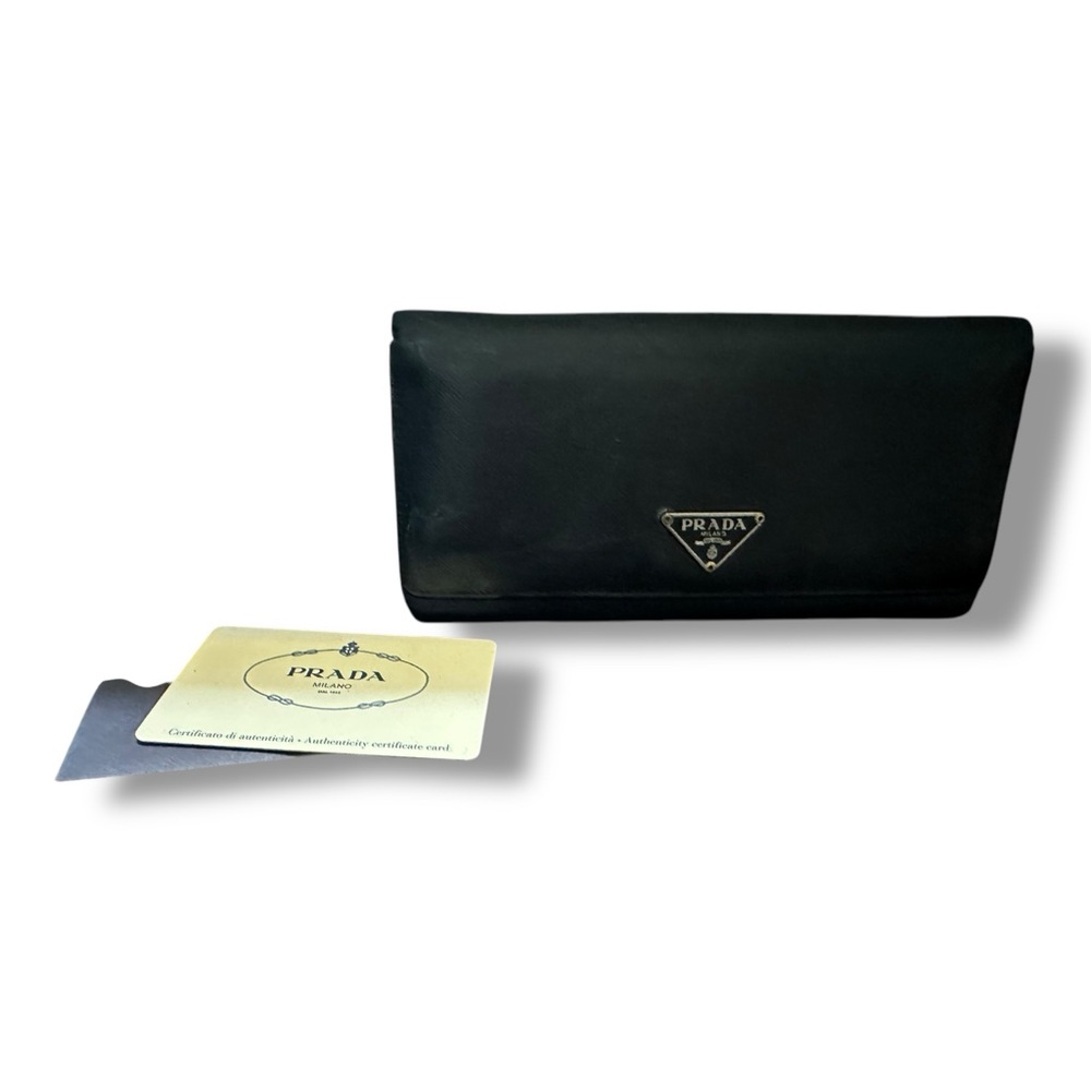 Authentic PRADA Bi Fold Long Wallet Saffiano Leather Black